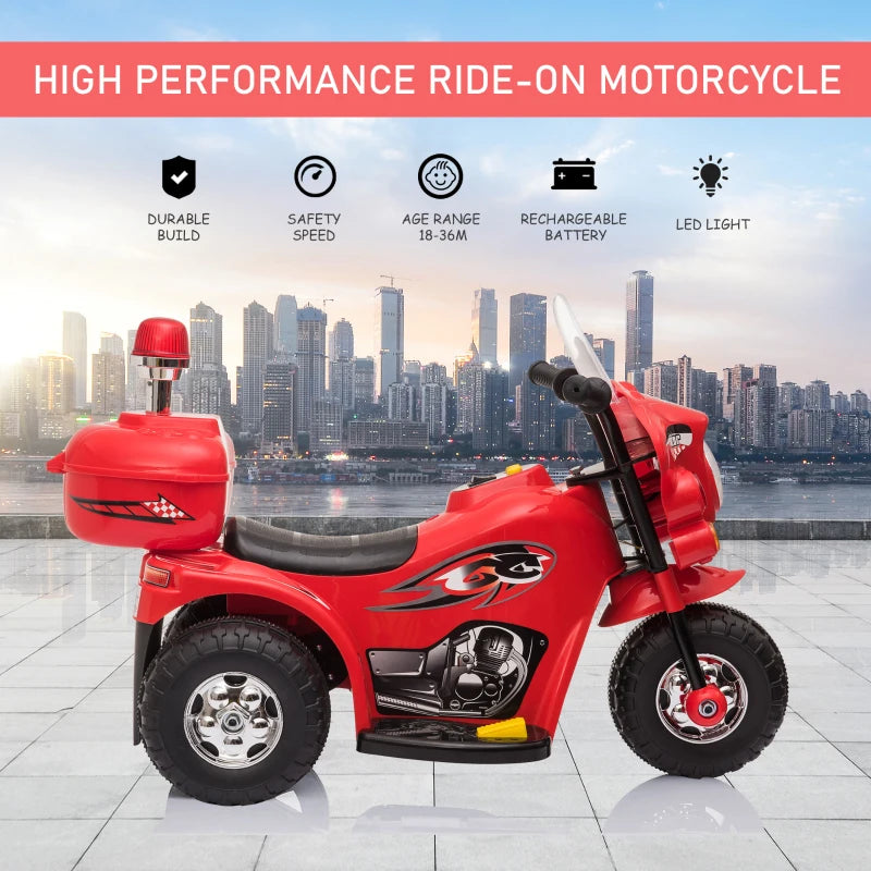 Red 3-Wheel Electric Ride-On Motorcycle for Toddlers with Lights and Music