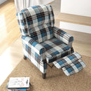 Blue Wingback Reclining Armchair with Footrest - Wood Legs