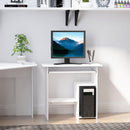 White Compact Corner Computer Desk with Keyboard Tray and Storage Shelf