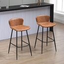 Brown PU Leather Bar Stools Set of 2 with Backs and Steel Legs
