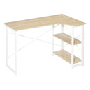 Oak Tone L-Shaped Folding Corner Desk with Storage Shelf