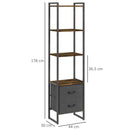 Black Four-Tier Industrial Display Shelf with Drawers