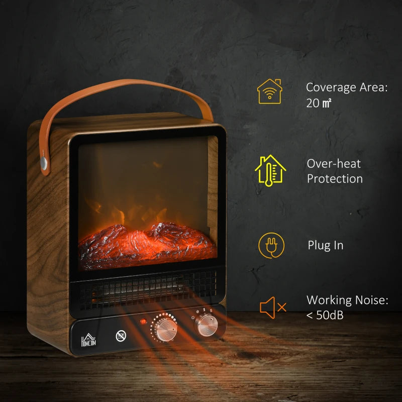 Electric Fireplace Heater, Realistic Flame Effect, Dark Walnut