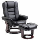 Black Manual Recliner with Footrest - PU Leather Lounge Chair