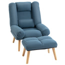 Blue Reclining Armchair with Ottoman and Adjustable Backrest