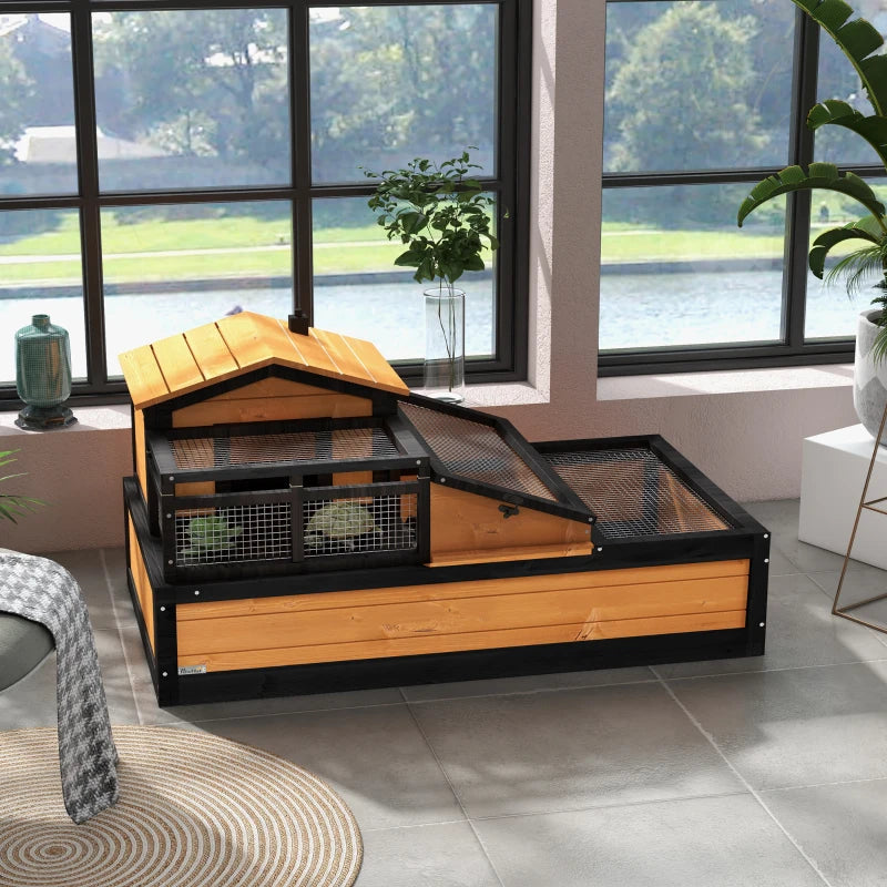 Yellow Wooden Tortoise House with Balcony and Roof