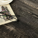 Rustic Dark Walnut Coffee Table with Storage Shelf and Steel Frame