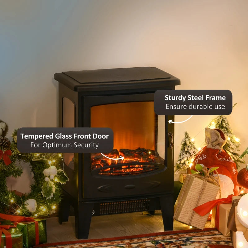 Black Electric Fireplace Heater with Adjustable Flame