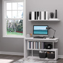 White L-Shaped Rotating Corner Desk with Storage Shelf