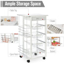 White Rolling Kitchen Cart with 4 Basket Drawers & Side Racks