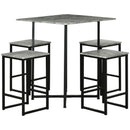 Grey Concrete Effect 5-Piece Square Bar Table Set with Stools