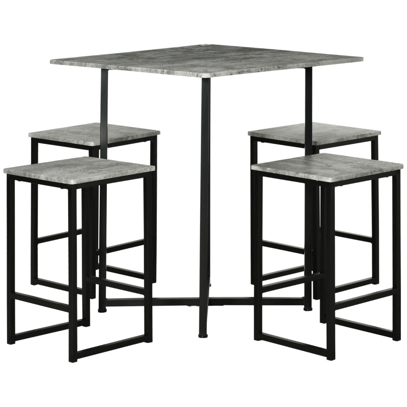 Grey Concrete Effect 5-Piece Square Bar Table Set with Stools