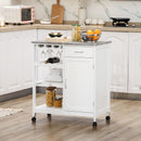 White Kitchen Trolley Cart with Wine Rack and Storage