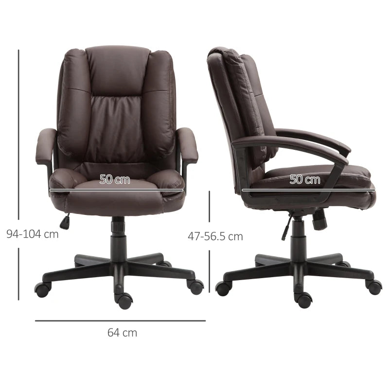 Brown Faux Leather Office Chair with Adjustable Height and Swivel Wheels