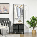 Rustic Brown Hanging Clothes Rail with 6 Fabric Drawers
