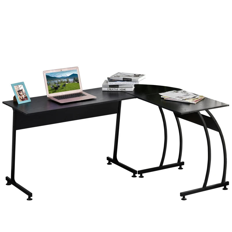 Black L-Shaped Computer Desk - Minimalist Home Office Workstation