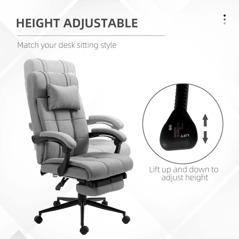 Light Grey Ergonomic Office Chair with Footrest and Armrests