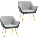 Light Grey Velvet Armchairs with Golden Steel Legs, Set of 2