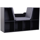 Black 6-Compartment Bookcase with Padded Seat