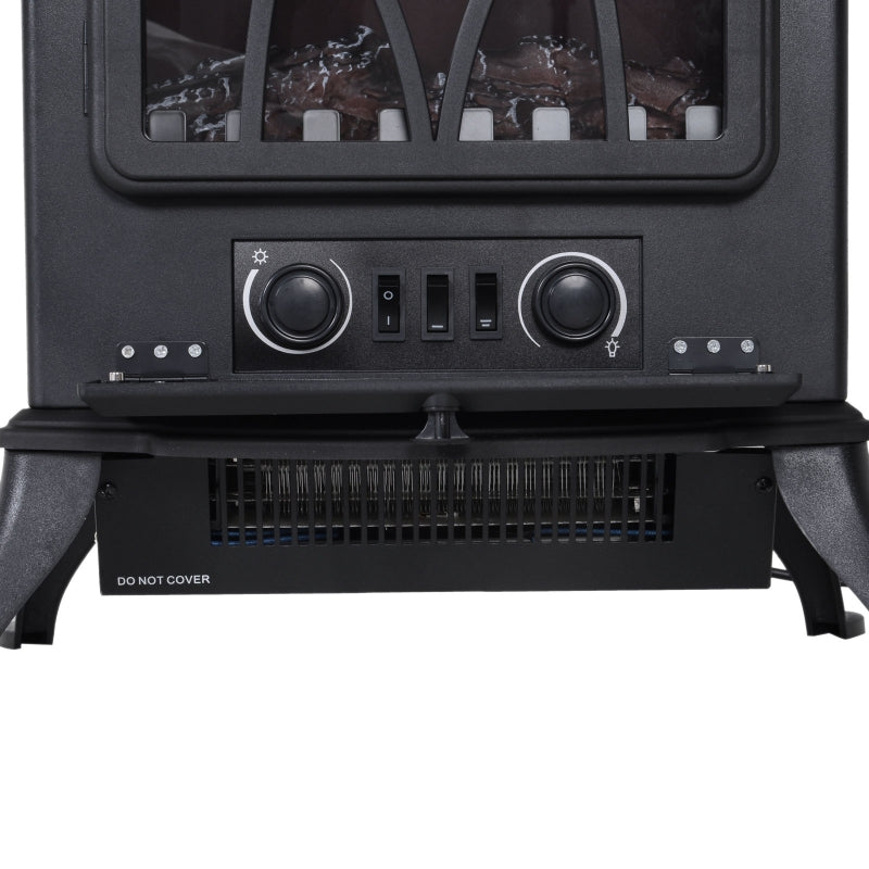 Black Electric Fireplace Stove with Fan and Log Flame Effect 2000W/1000W Heater