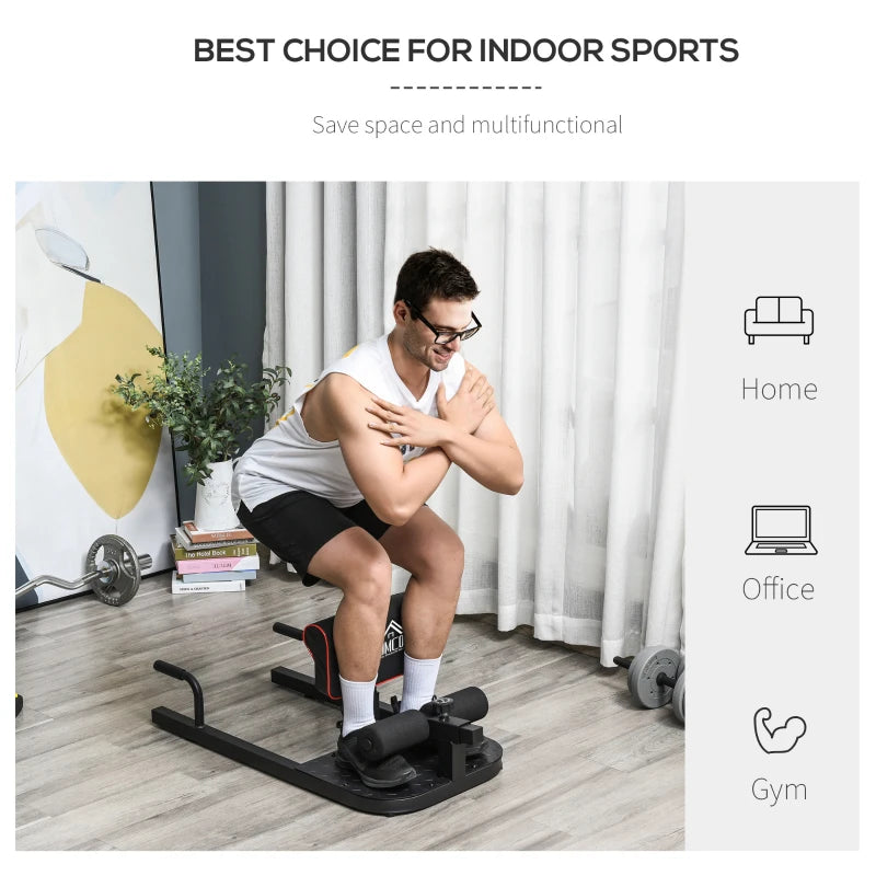 Black Sissy Squat Machine with Hip Thrust Bench & Push Up Stand