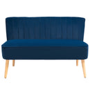 Blue Velvet Double Seat Sofa with High Back and Wood Frame