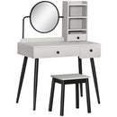 Grey Vanity Dressing Table Set with Mirror, Stool, 3 Drawers & Shelves