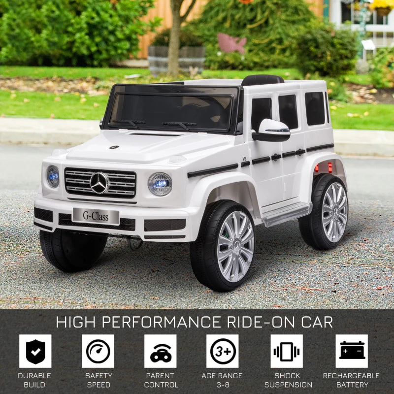 White 12V Kids Electric Ride-On Car with Remote Control and Music