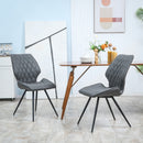 Grey PU Leather Dining Chairs with Metal Legs - Set of 2