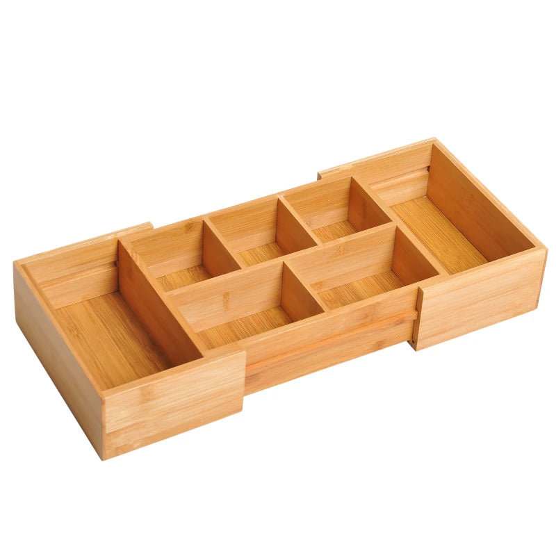 Bamboo Drawer Organiser Tray Divider, Adjustable 24.6-41cm, Natural Color