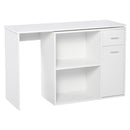 White L-Shaped Computer Desk with Storage Shelf and Drawer
