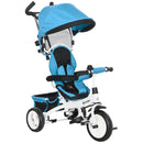 Blue 6-in-1 Kids Trike with Push Handle, Canopy, Safety Belt, Storage, Footrest, Brake