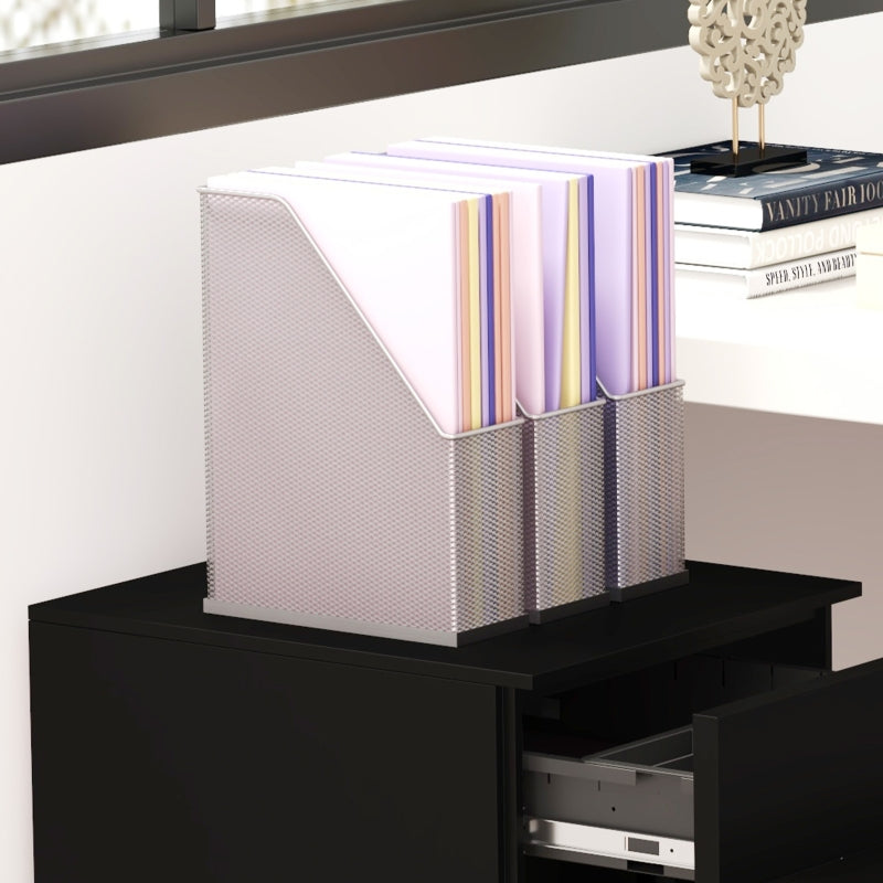 Black 3-Drawer Steel Filing Cabinet with Lock and Wheels