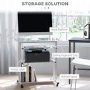 White Compact Computer Desk with Keyboard Tray and Wheels