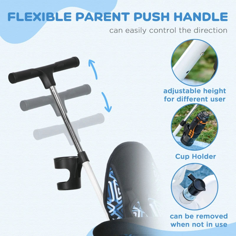 Blue 6-in-1 Kids Tricycle with 5-Point Harness and Canopy