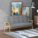 Dark Grey 3-Seat Linen Fabric Tufted Sofa with Rubberwood Legs