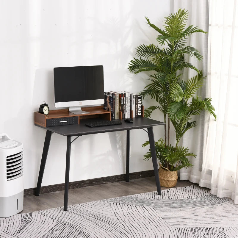 Black Compact Computer Desk with Monitor Stand and Storage