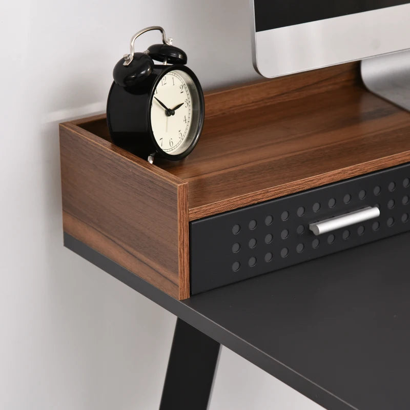 Black Compact Computer Desk with Monitor Stand and Storage