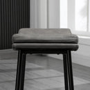 Grey Microfibre Upholstered Bar Stools Set of 2 with Curved Seat and Steel Frame