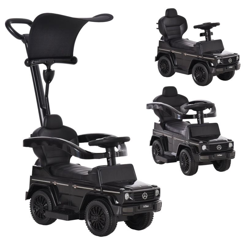 Black 3-in-1 Kids Ride-On Push Car with Horn and Steering Wheel