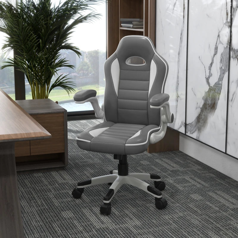 Grey Gaming Office Chair with Flip-up Armrest and Adjustable Height