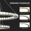 Silver LED Crystal Ring Chandelier - Dimmable Pendant Light with Remote Control