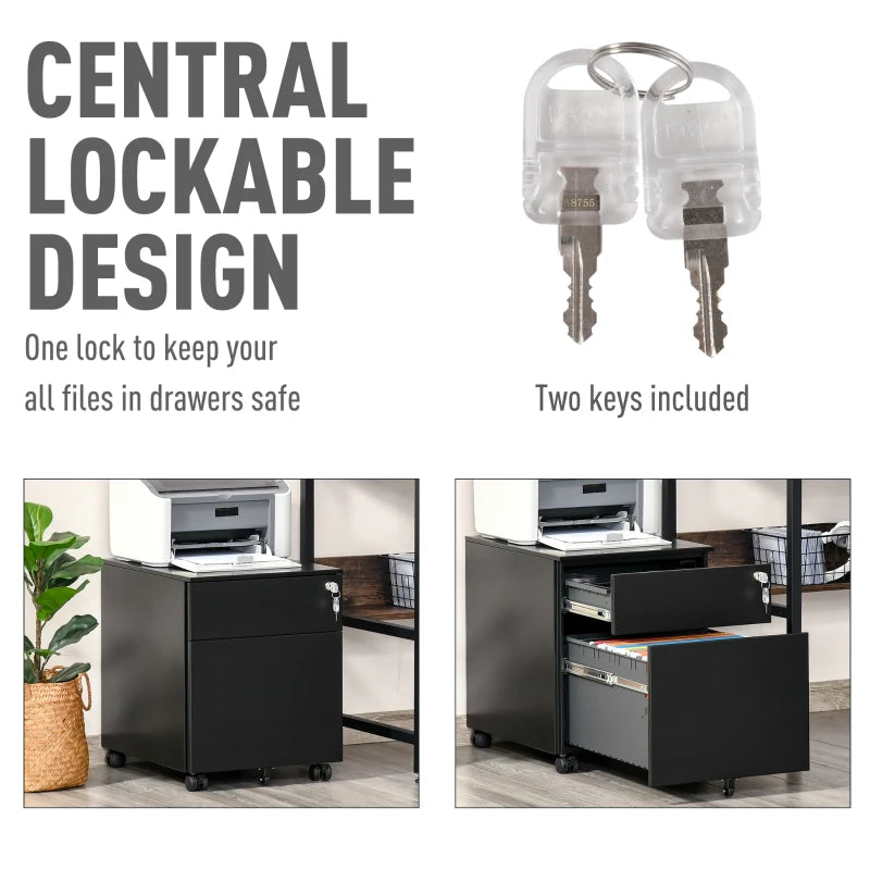 Black 2-Drawer Lockable Steel File Cabinet for A4/Letter/Legal Files