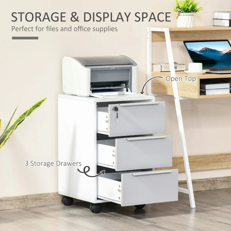 Black 3-Drawer Locking File Cabinet on Wheels for Home Office