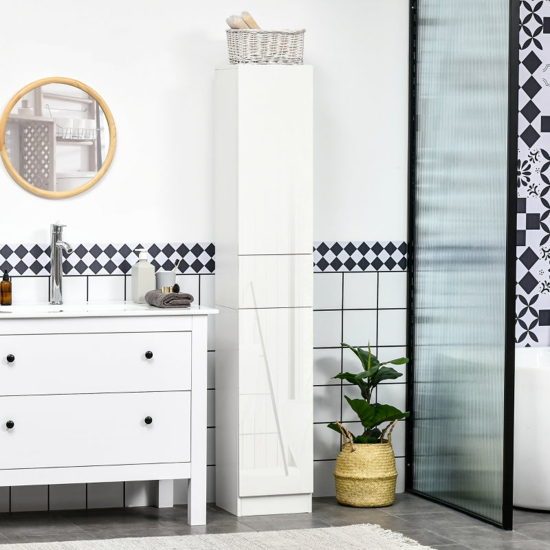White Tall Bathroom Storage Cabinet with Adjustable Shelves