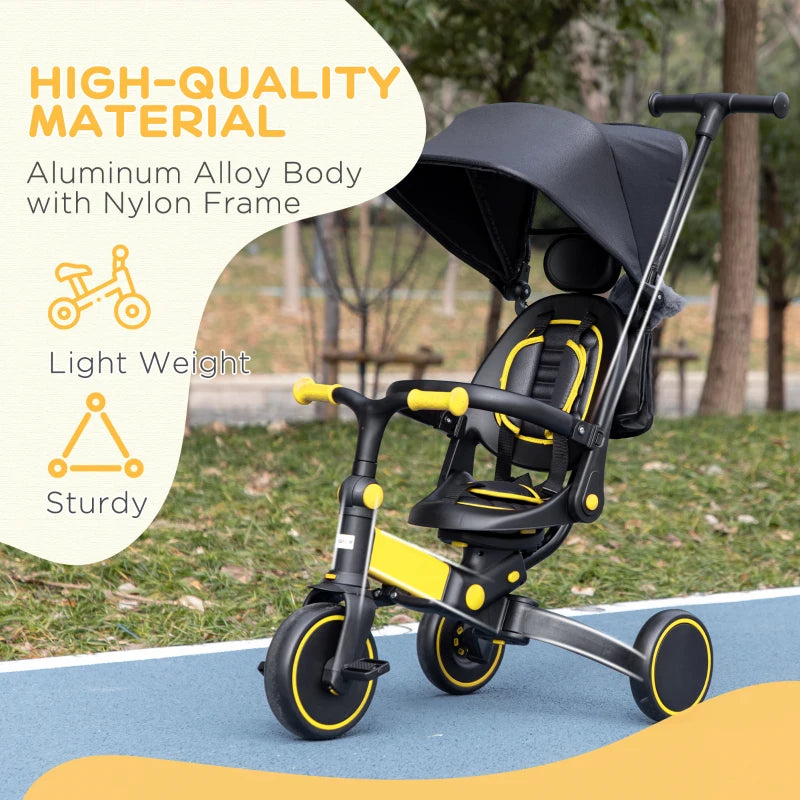 Yellow 3-in-1 Kids Tricycle with Parent Handle