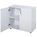 White 2-Tier Lockable Office Storage Cabinet with 2 Keys