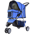 Blue Pet Travel Stroller for Small Dogs - 3-Wheel Puppy Carrier