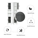 6-Tier White Bathroom Floor Cabinet with Glass Doors