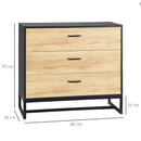Natural 3-Drawer Steel Frame Storage Cabinet - Bedroom & Living Room Organizer